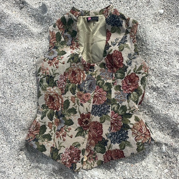 kancy kole Tops - White red orange yellow green blue tan pink flower vest